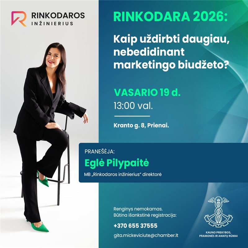 Renginio „Rinkodara 2026“ plakatas, pranešėja Eglė Pilypaitė