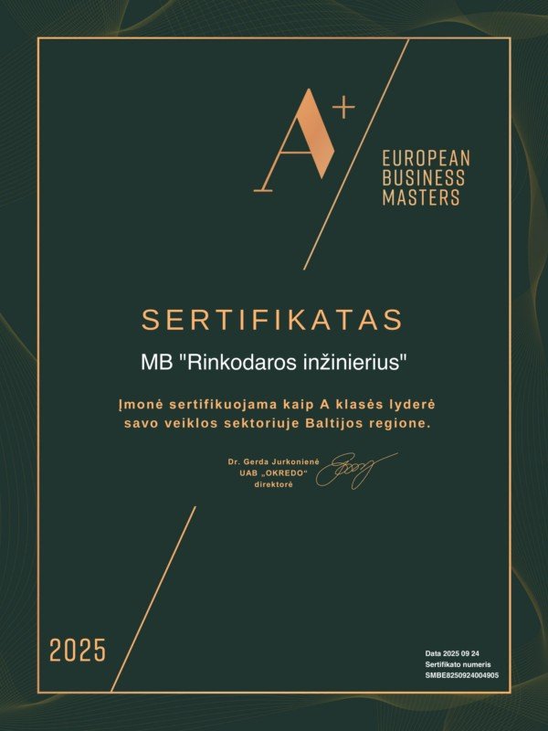 „Rinkodaros inžinierius“ pripažinti A klasės lyderiais Baltijos regione